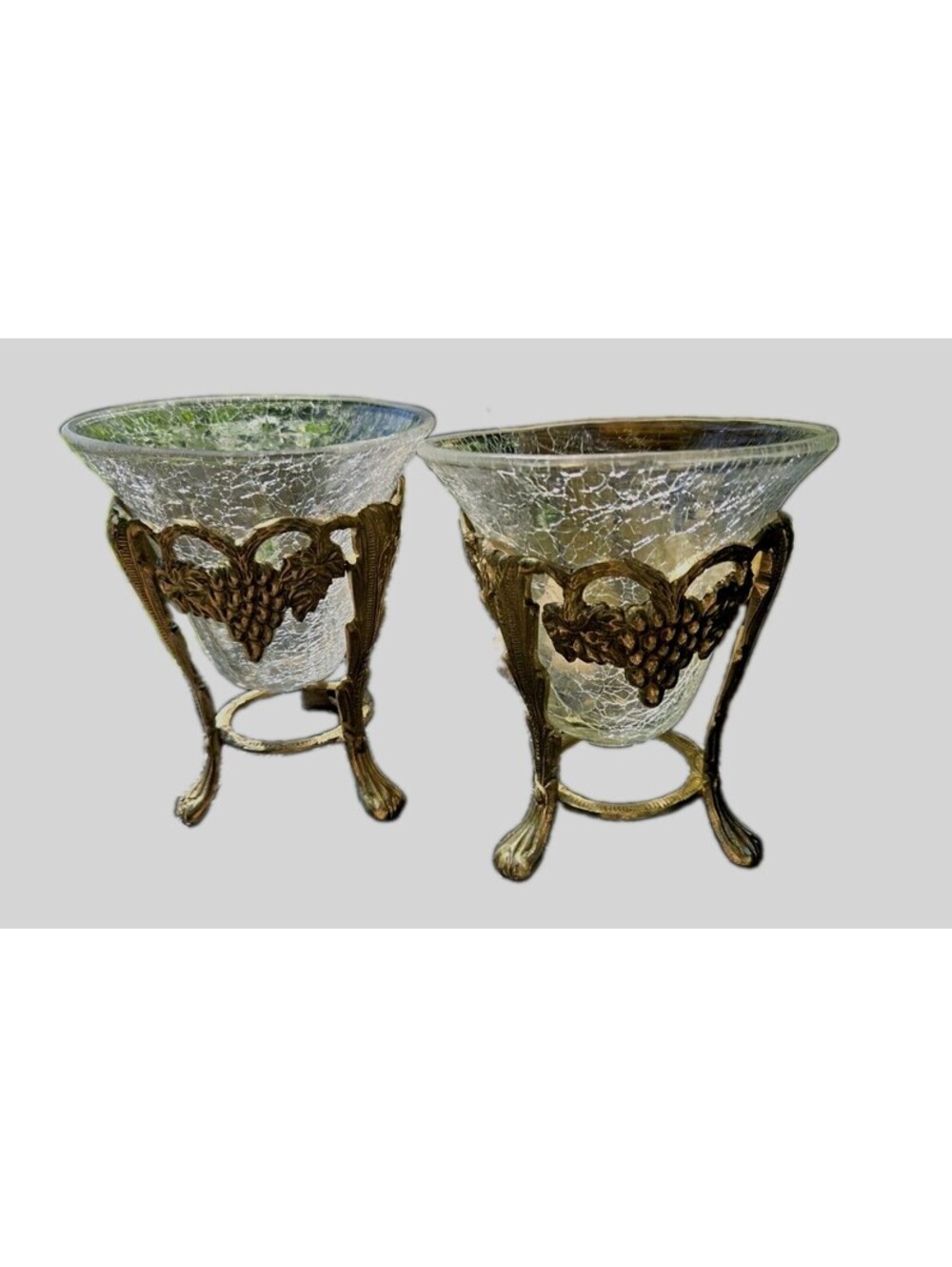 Vintage Made in India Brass Stand & Crackled Glass Bowl BxB